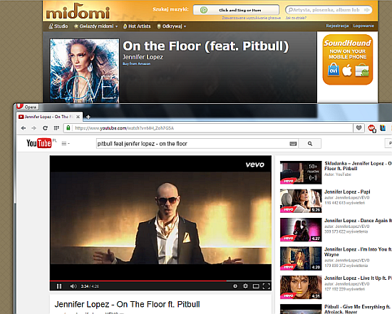 Midomi.com rozpoznaje utwór Jenifer Lopez fet. Pitbull - On The Floor